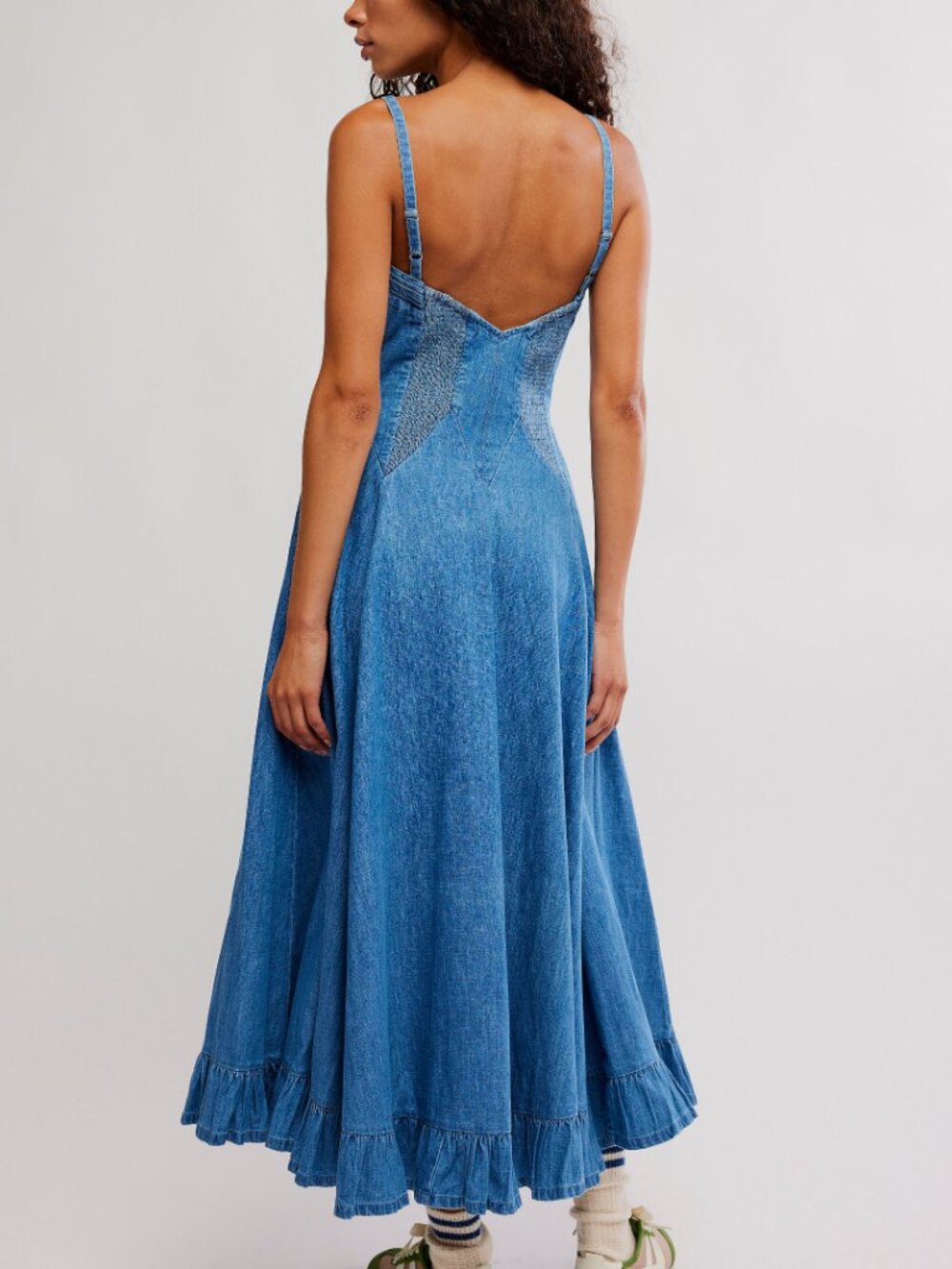 🆕 FREE PEOPLE Another Season Denim Midi Dress / Boardwalk Blue - Picture 3 of 5